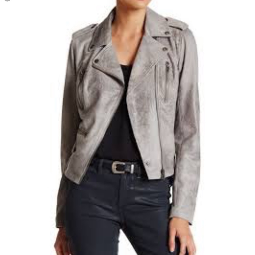 BNCI Grey Suede Leather Moto Jacket